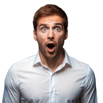 Surprised young man with open mouth on transparent background png