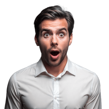 Surprised young man in white shirt on transparent background png