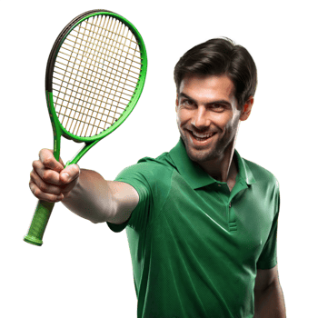 Confident male tennis player smiling and holding racket png