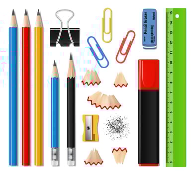 Realistic school supplies and office stationery vector