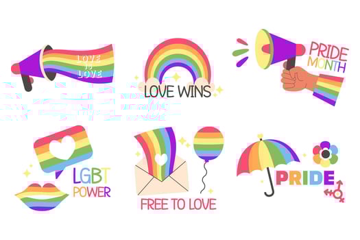 Pride day labels with letteting flat style vector