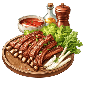 Watercolor illustration of galbi marinated grilled beef ribs png
