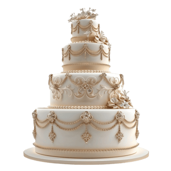 a three tiered wedding cake with gold decorations png