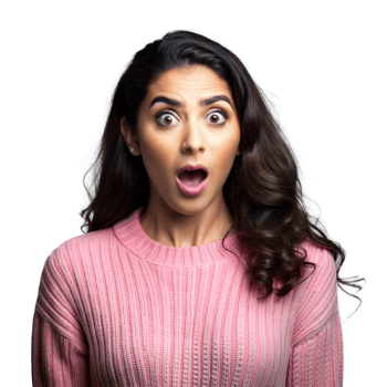 Shocked woman in pink sweater on transparent background png