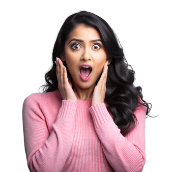 Surprised woman with hands on face, expressing shock png