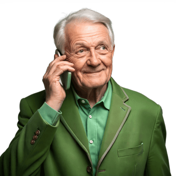 Elderly man in green suit talking on a smartphone png