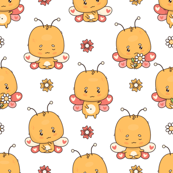 Seamless pattern with cute butterfly character png