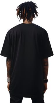Model Wearing black oversized T shirt posing his back png