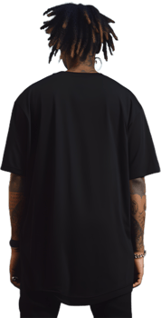 Model Wearing black oversized T shirt posing his back png