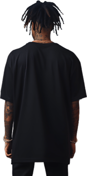 Model Wearing black oversized T shirt posing his back png