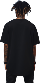 Model Wearing black oversized T shirt posing his back png