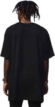 Model Wearing black oversized T shirt posing his back png