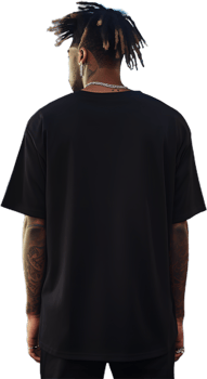 Model Wearing black oversized T shirt posing his back png