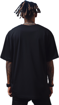 Model Wearing black oversized T shirt posing his back png