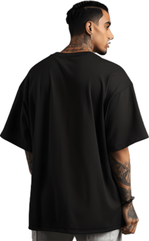 Model Wearing black oversized T shirt posing his back png