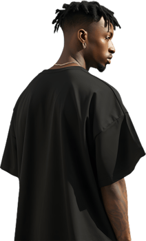 Model Wearing black oversized T shirt posing his back png