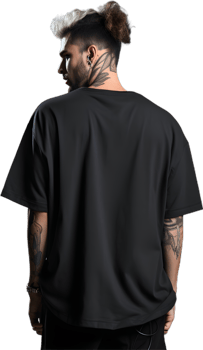 Model Wearing black oversized T shirt posing his back png