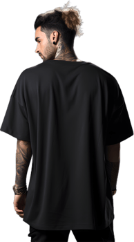 Model Wearing black oversized T shirt posing his back png