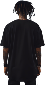 Model Wearing black oversized T shirt posing his back png
