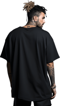 Model Wearing black oversized T shirt posing his back png