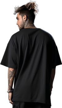 Model Wearing black oversized T shirt posing his back png