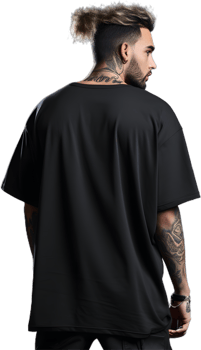 Model Wearing black oversized T shirt posing his back png