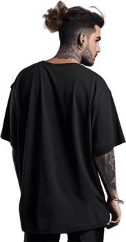 Model Wearing black oversized T shirt posing his back png