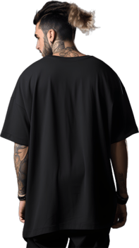 Model Wearing black oversized T shirt posing his back png