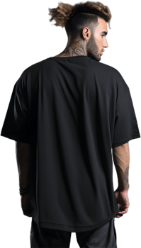 Model Wearing black oversized T shirt posing his back png