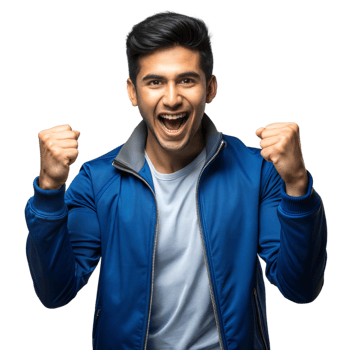 Excited young man celebrating success on transparent background png
