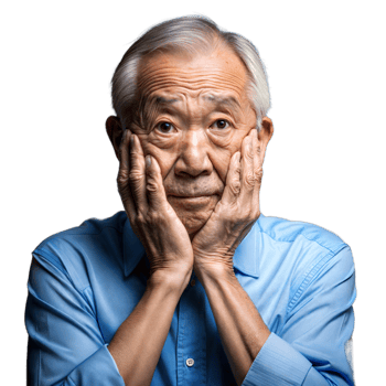 Thoughtful elderly man in blue shirt on transparent background png
