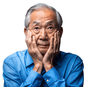 Elderly man in blue shirt posing on transparent background png