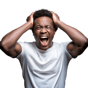 Frustrated young man screaming with hands on head on transparent background png