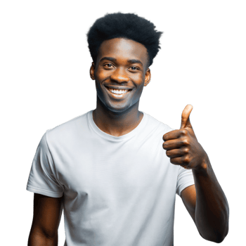 Smiling young man giving thumbs up on transparent background png