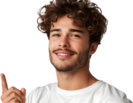 Handsome young man pointing away png