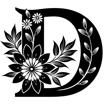 black graphic letter d decorated with flowers png