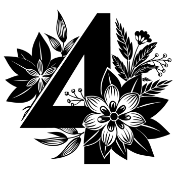 black graphic number 4 decorated with flowers png