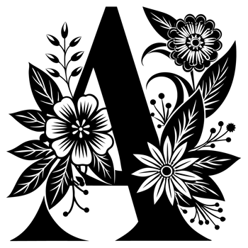 black graphic letter a decorated with flowers png