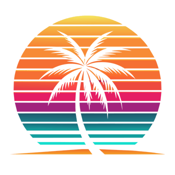 A tropical scene is depicted within a circular frame png