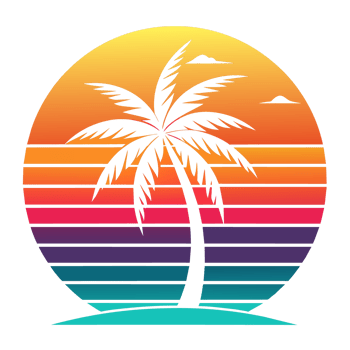A tropical scene is depicted within a circular frame png