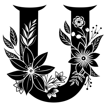 black graphic letter u decorated with flowers png