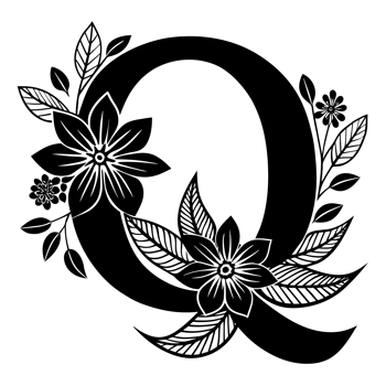 black graphic letter q decorated with flowers png