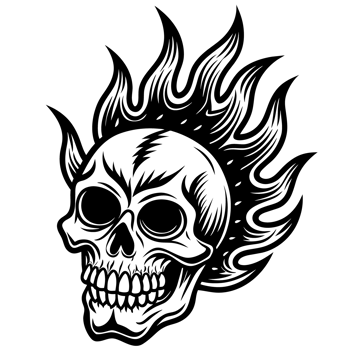 Three black and gray flaming skulls are depicted png