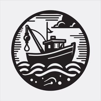 fishing boat icon silhouette art illustration vector