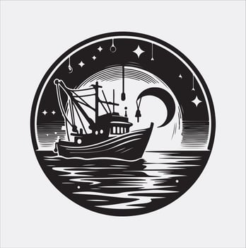 fishing boat icon silhouette art illustration vector