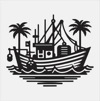 fishing boat icon silhouette art illustration vector