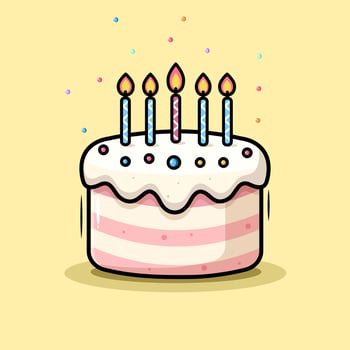 Birthday Cake Cartoon Cake With Candles And Dripping Cream On Yellow Background Illustration vector
