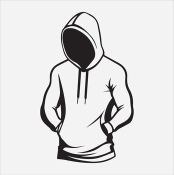 A sleek and fashionable hoodie silhouette with a white background. vector