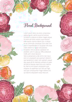 Gorgeous floral background with colorful blooming ranunculus and place for text in center. Frame consisted of elegant garden flowers and leaves. Natural illustration for poster, invitation. vector