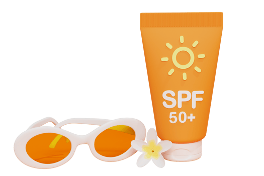 Sunscreen cream cosmetic product with SPF. Summer vacation ultraviolet protection factor. 3D rendered icon isolated png